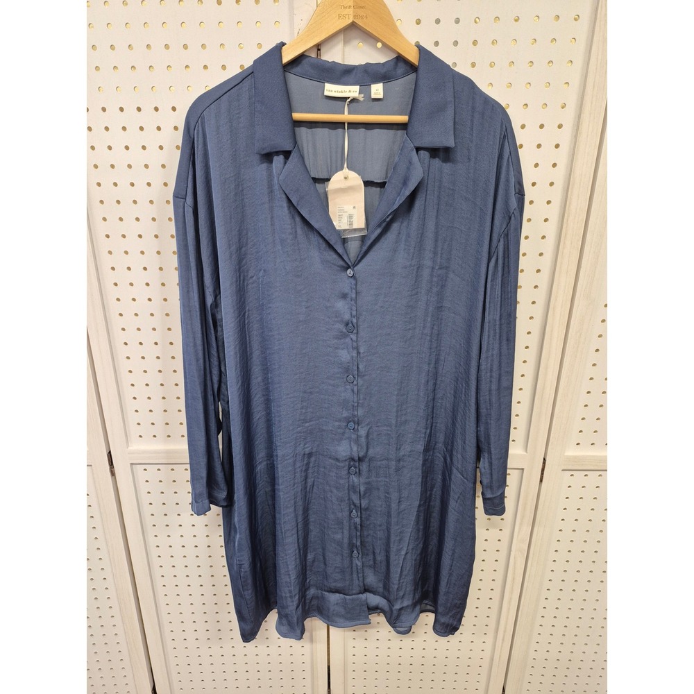 Van Winkle & Co Indigo Blue Button Down Shirt Dress Long Sleeve Size XL NWT